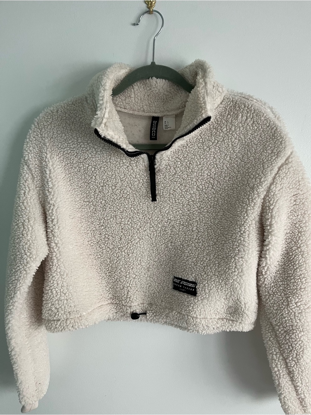 90s Teddy h&m Sherpa Quarter-Zip Cropped Pullover Sweater